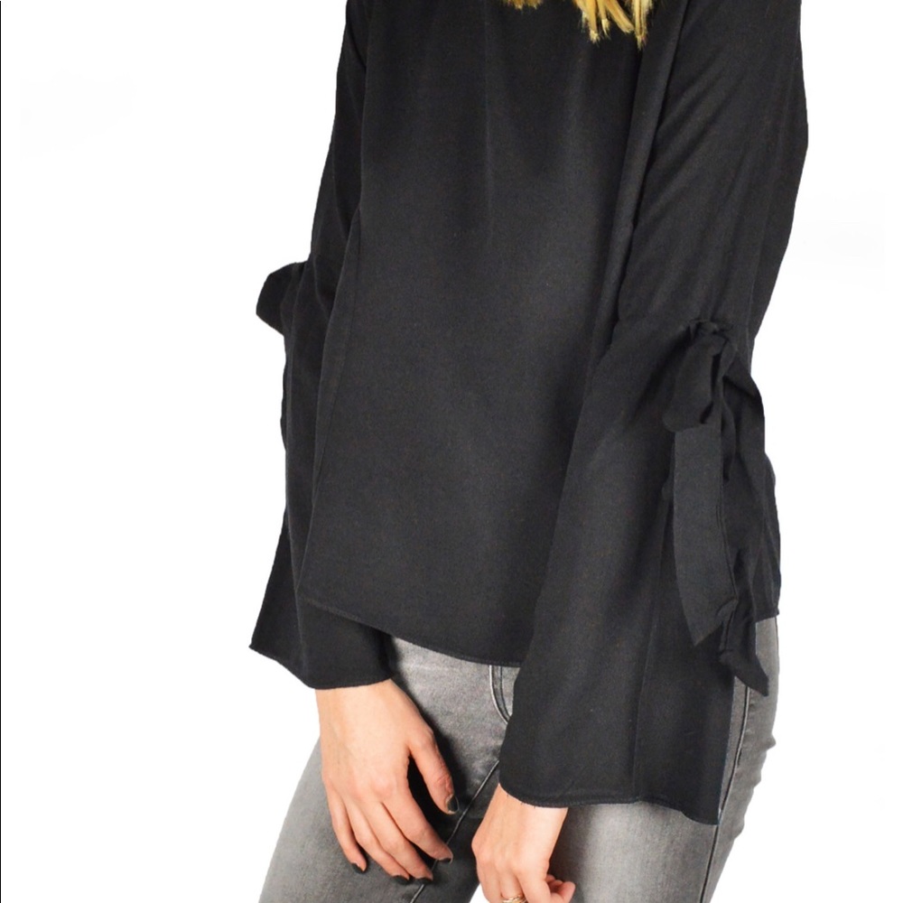 Black Tied Ribbon Sleeve Blouse